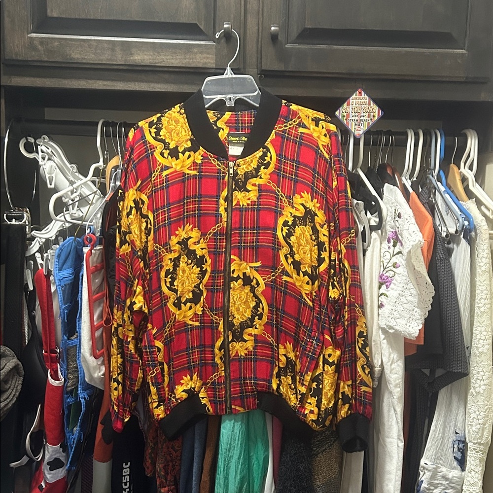 Vintage Stuart Alan Sz 12 Equestrian Stylish Red and Gold Women's Bomber Jacket